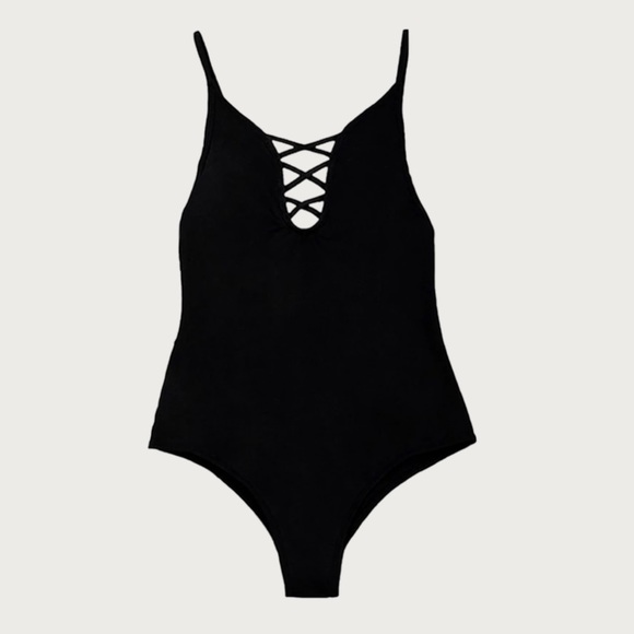 One piece black lace up swimsuit size xs cheeky low open back homies Marbella - Picture 4 of 5